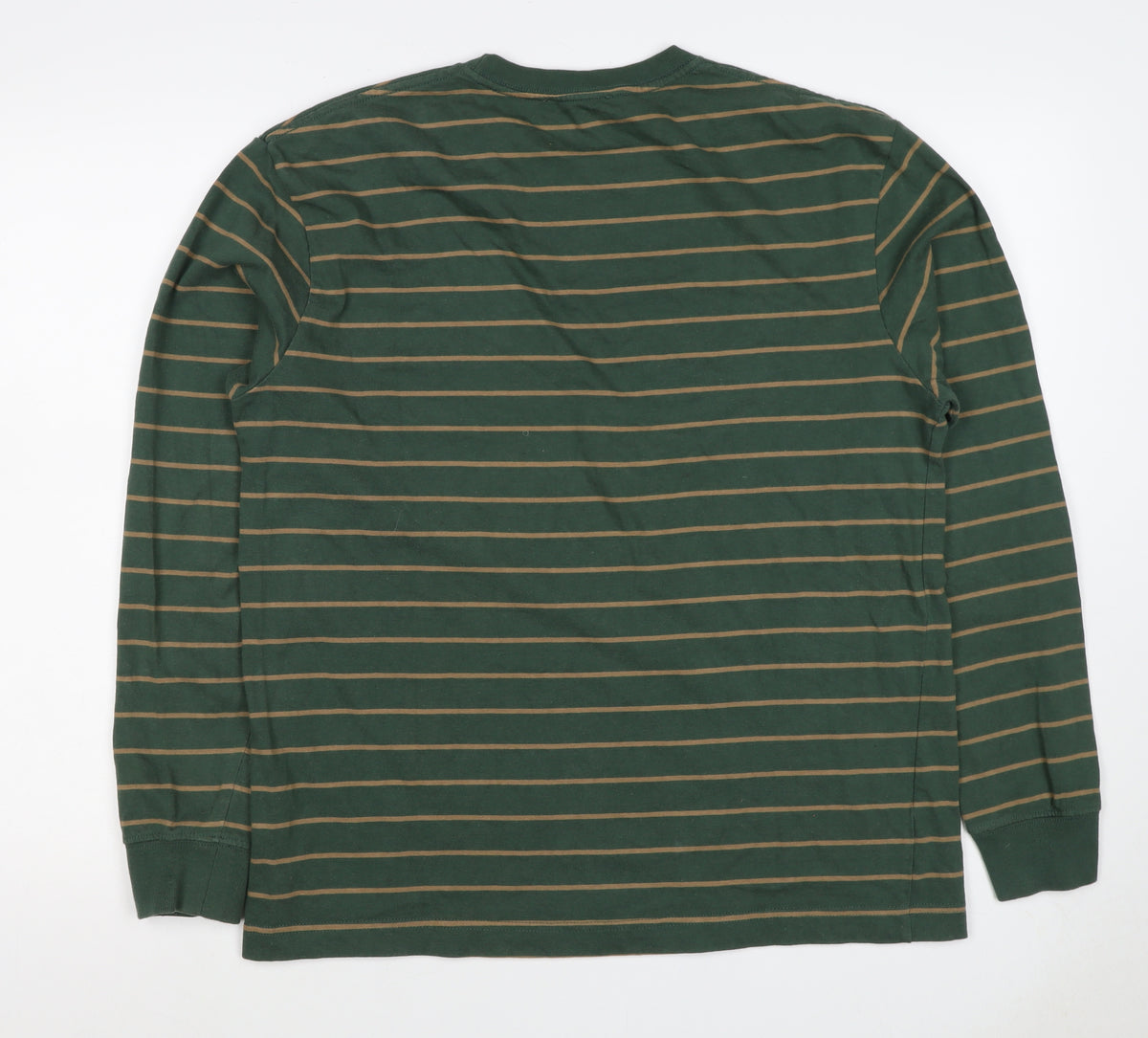 Zara Men Green Brown Striped L Pullover Crew Neck Cotton Sweatshirt