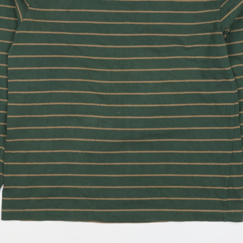 Zara Men Green Brown Striped L Pullover Crew Neck Cotton Sweatshirt