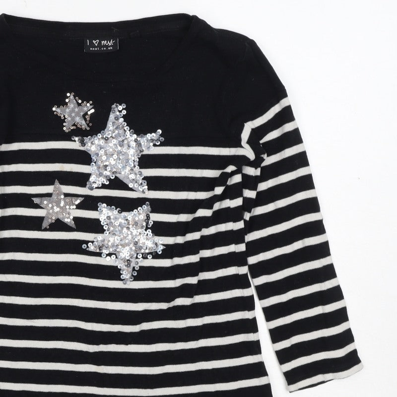 Next Girls Black White Stripe Sequin Star Tunic Jumper 5 Years
