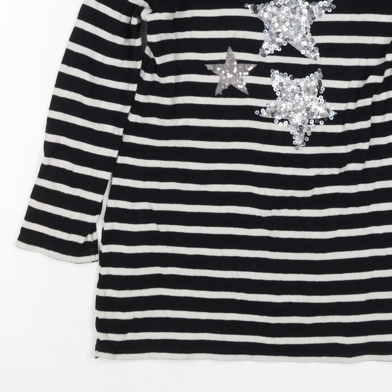 Next Girls Black White Stripe Sequin Star Tunic Jumper 5 Years