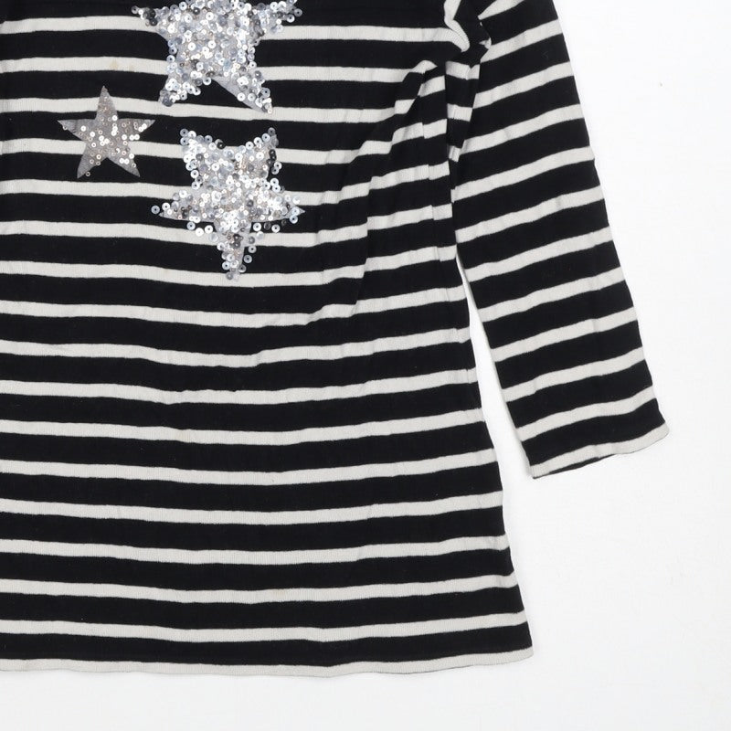 Next Girls Black White Stripe Sequin Star Tunic Jumper 5 Years