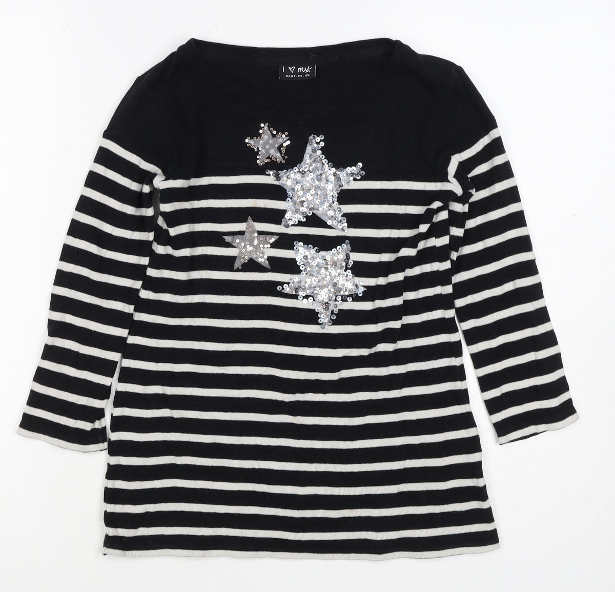 Next Girls Black White Stripe Sequin Star Tunic Jumper 5 Years