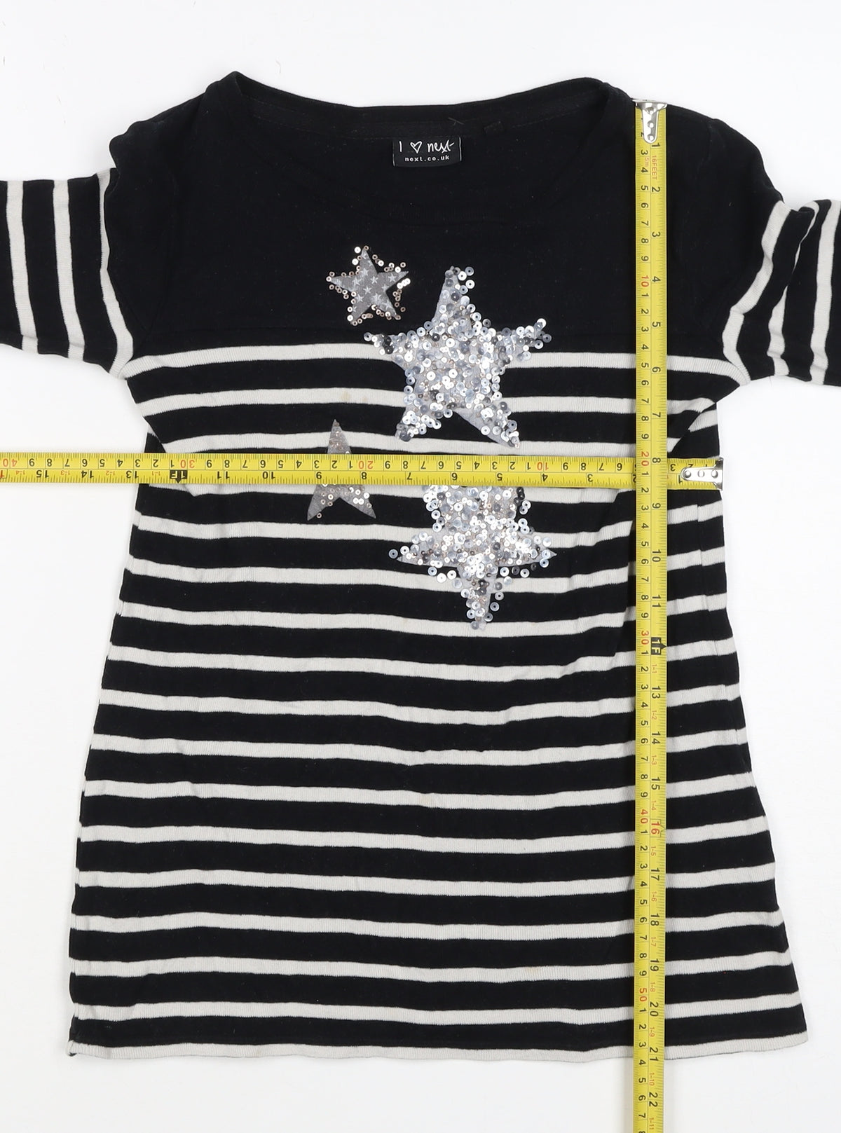 Next Girls Black White Stripe Sequin Star Tunic Jumper 5 Years