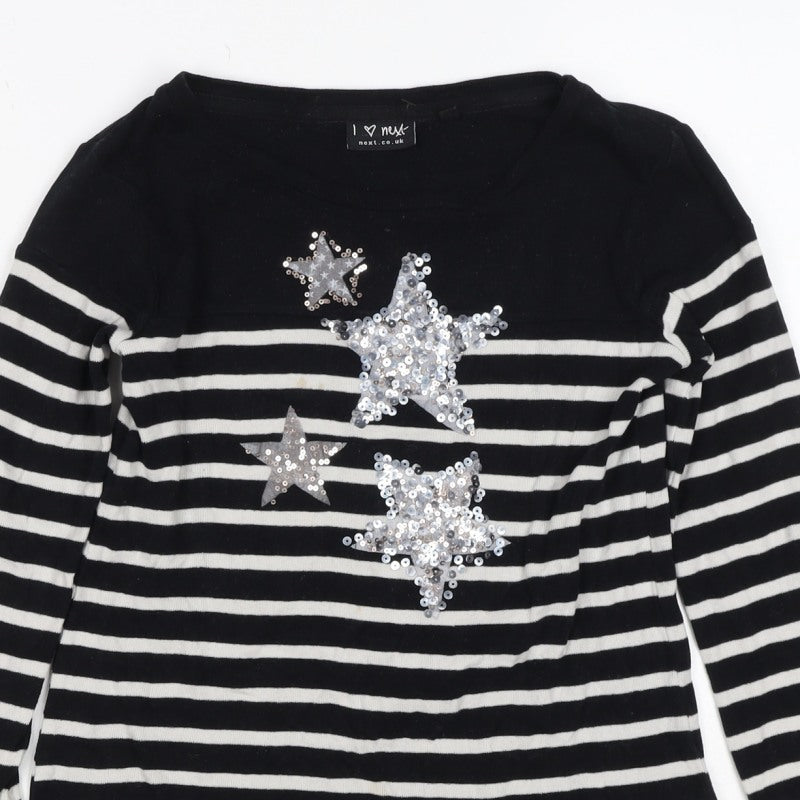 Next Girls Black White Stripe Sequin Star Tunic Jumper 5 Years