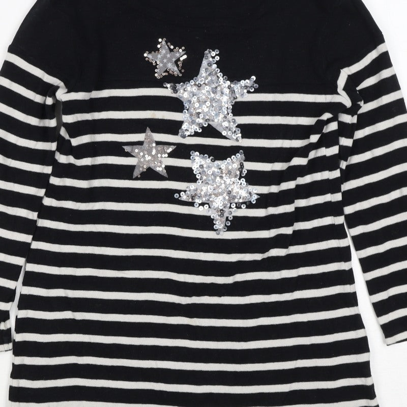 Next Girls Black White Stripe Sequin Star Tunic Jumper 5 Years