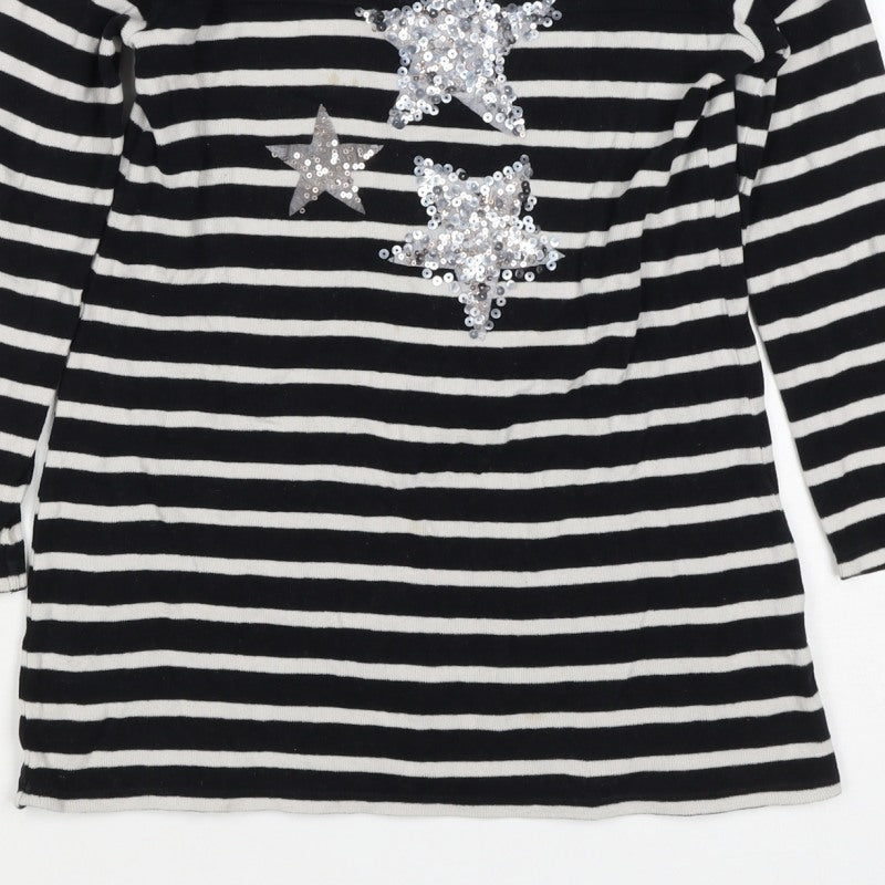 Next Girls Black White Stripe Sequin Star Tunic Jumper 5 Years