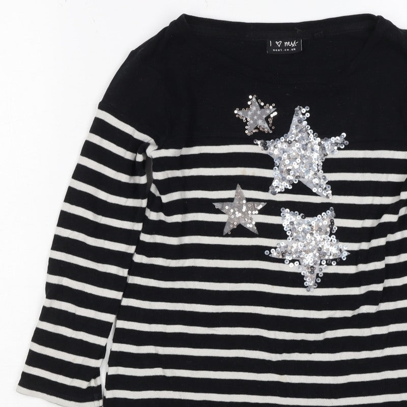 Next Girls Black White Stripe Sequin Star Tunic Jumper 5 Years