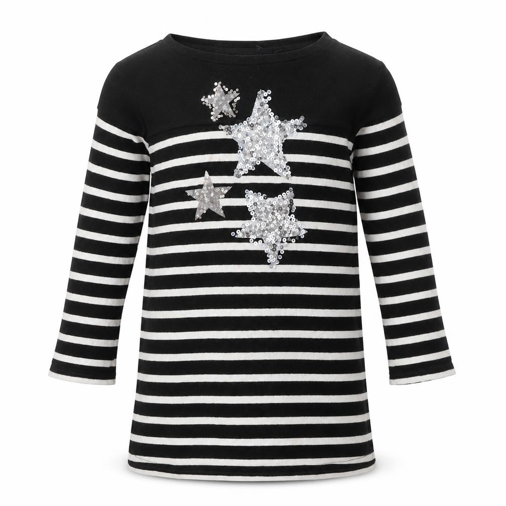 Next Girls Black White Stripe Sequin Star Tunic Jumper 5 Years