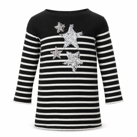 Next Girls Black White Stripe Sequin Star Tunic Jumper 5 Years