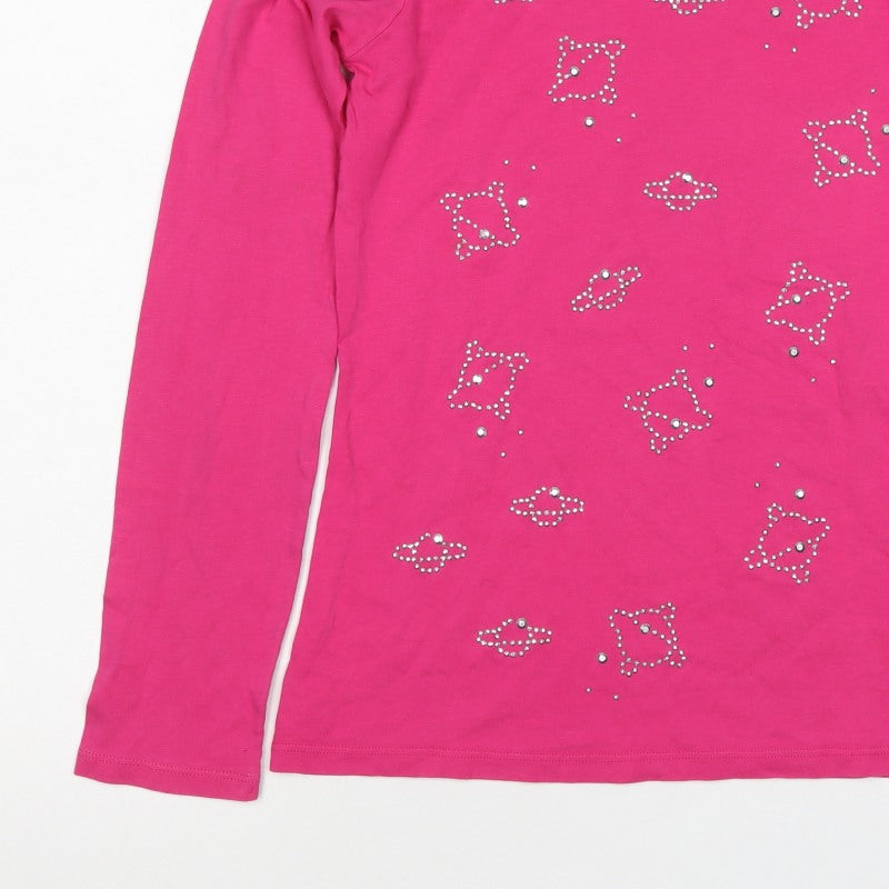 Benetton Teens Pink XL Rhinestone Long Sleeve Basic T-Shirt