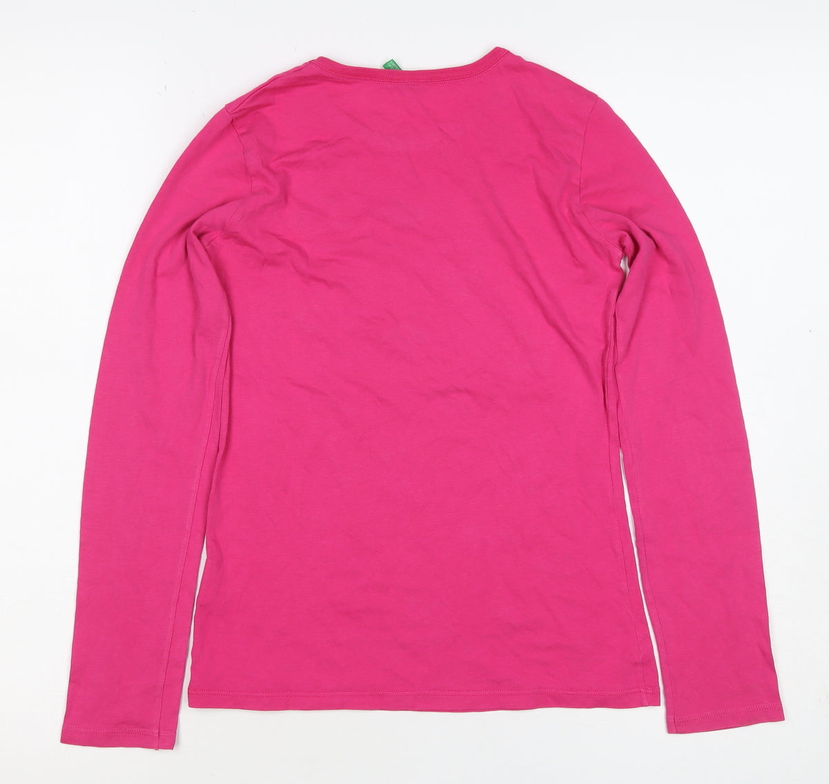 Benetton Teens Pink XL Rhinestone Long Sleeve Basic T-Shirt