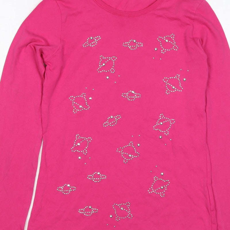 Benetton Teens Pink XL Rhinestone Long Sleeve Basic T-Shirt