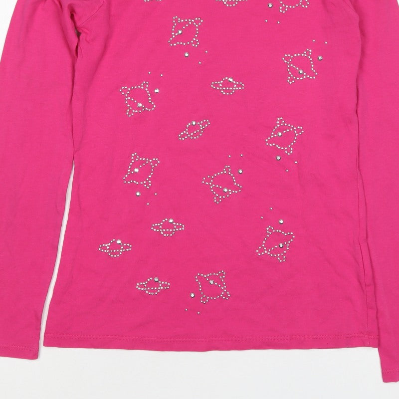 Benetton Teens Pink XL Rhinestone Long Sleeve Basic T-Shirt