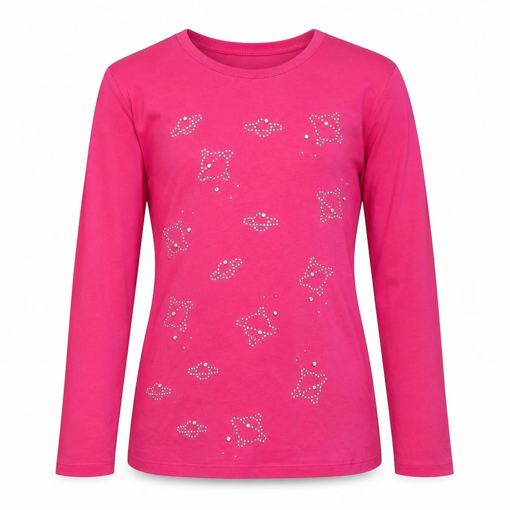 Benetton Teens Pink XL Rhinestone Long Sleeve Basic T-Shirt