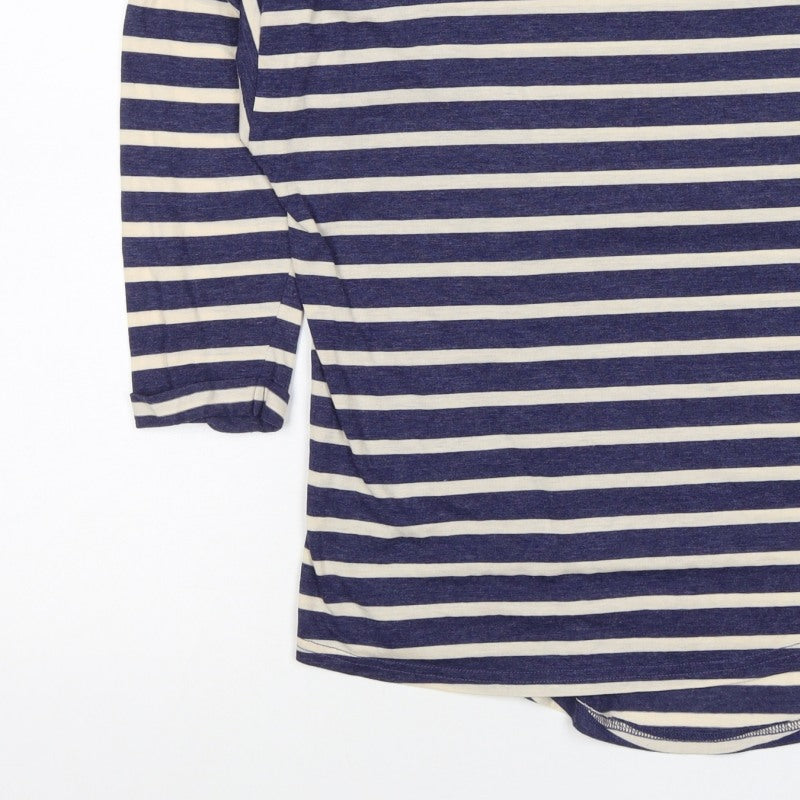 Warehouse Women’s Blue Stripe UK 10 Basic Jersey 3/4 Sleeve T-Shirt