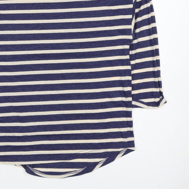 Warehouse Women’s Blue Stripe UK 10 Basic Jersey 3/4 Sleeve T-Shirt