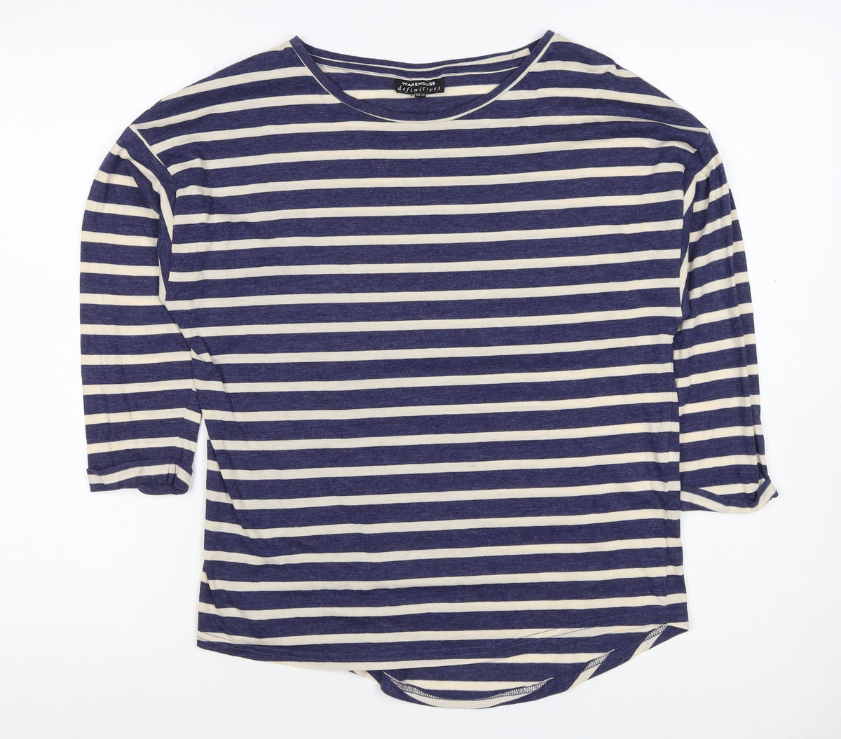 Warehouse Women’s Blue Stripe UK 10 Basic Jersey 3/4 Sleeve T-Shirt