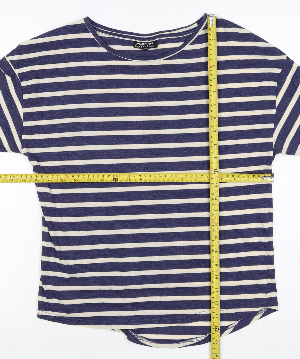 Warehouse Women’s Blue Stripe UK 10 Basic Jersey 3/4 Sleeve T-Shirt