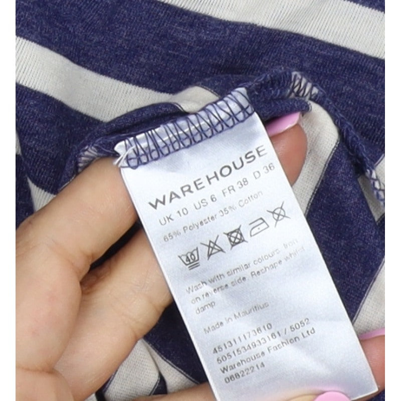 Warehouse Women’s Blue Stripe UK 10 Basic Jersey 3/4 Sleeve T-Shirt