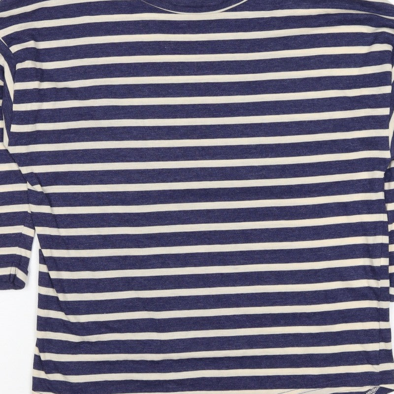 Warehouse Women’s Blue Stripe UK 10 Basic Jersey 3/4 Sleeve T-Shirt