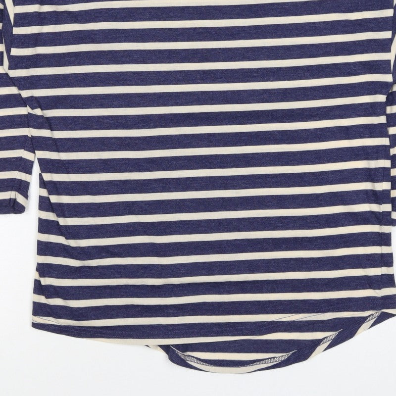 Warehouse Women’s Blue Stripe UK 10 Basic Jersey 3/4 Sleeve T-Shirt