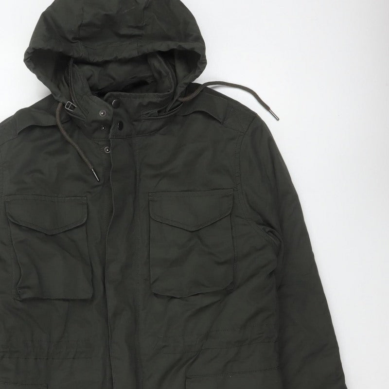 TU Man Men's Black M Hooded Padded Parka Jacket Multi Pocket