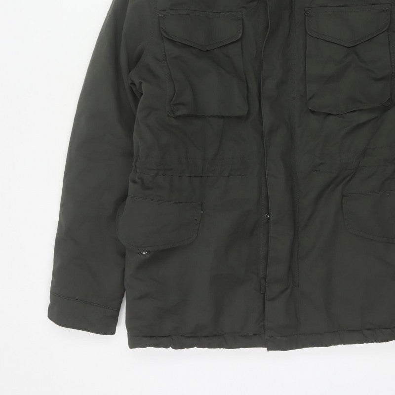TU Man Men's Black M Hooded Padded Parka Jacket Multi Pocket