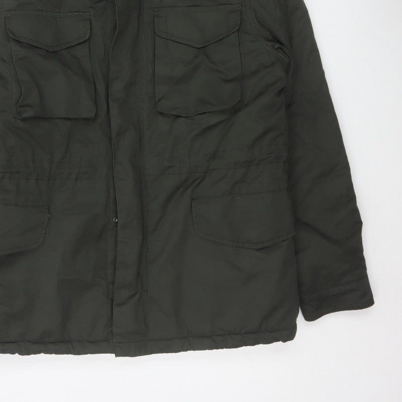TU Man Men's Black M Hooded Padded Parka Jacket Multi Pocket