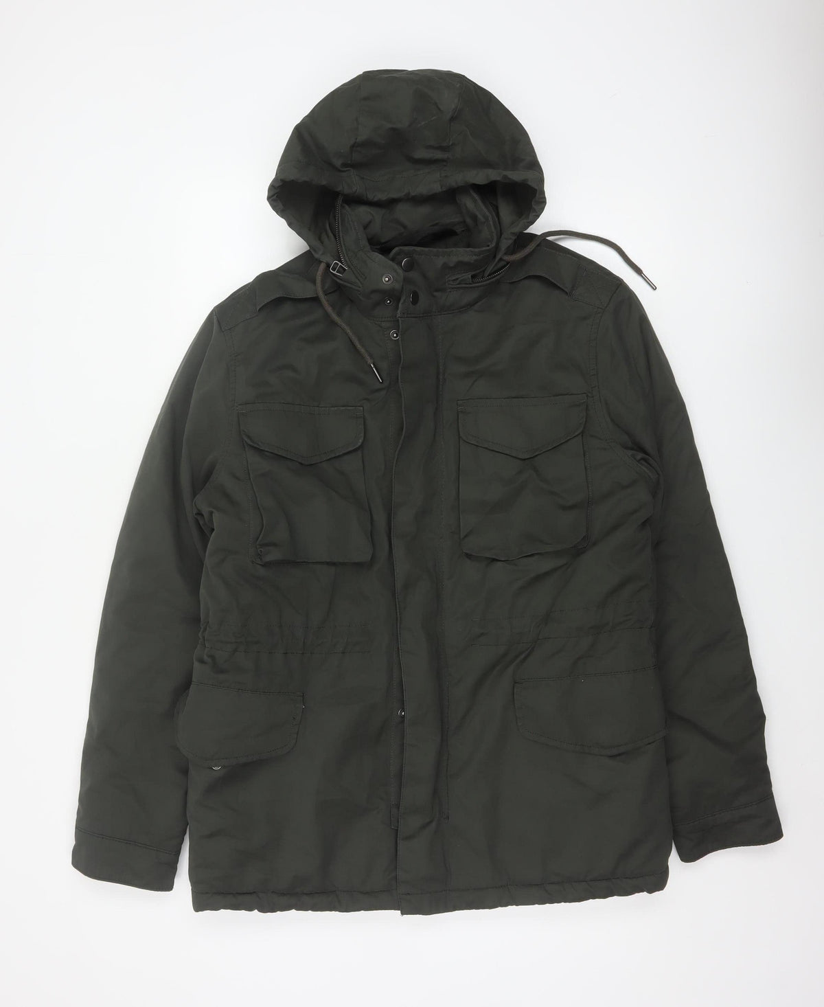 TU Man Men's Black M Hooded Padded Parka Jacket Multi Pocket