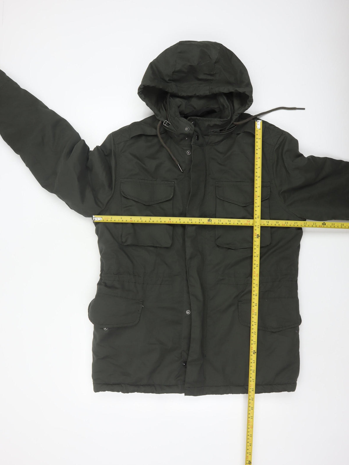 TU Man Men's Black M Hooded Padded Parka Jacket Multi Pocket