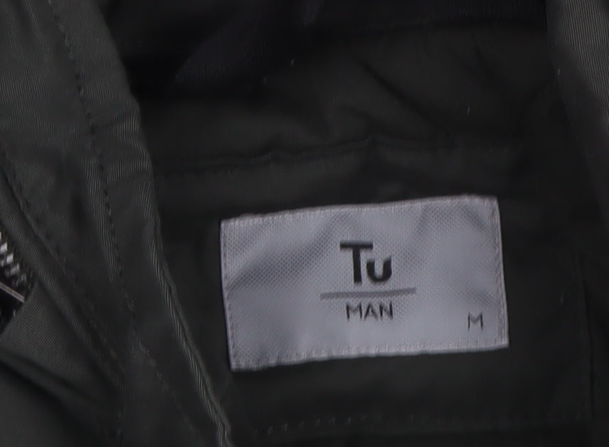 TU Man Men's Black M Hooded Padded Parka Jacket Multi Pocket