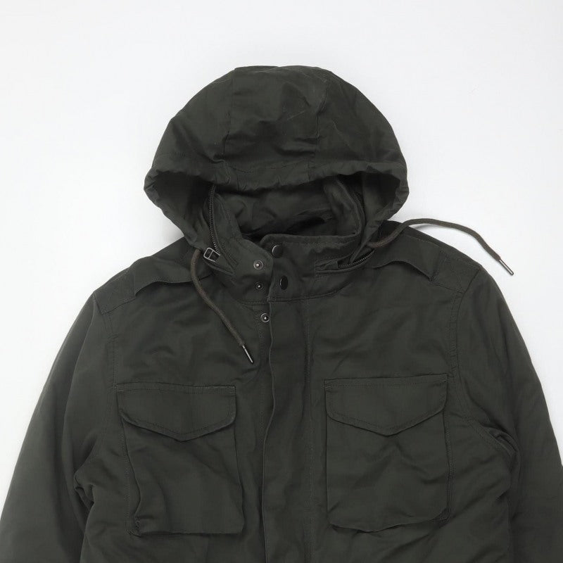 TU Man Men's Black M Hooded Padded Parka Jacket Multi Pocket