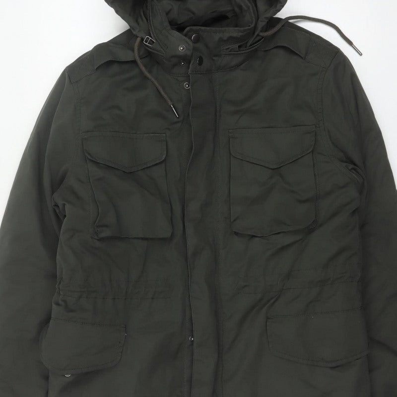 TU Man Men's Black M Hooded Padded Parka Jacket Multi Pocket
