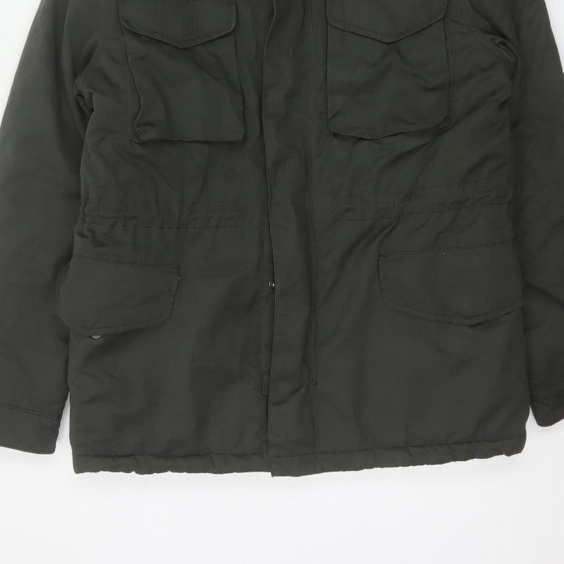 TU Man Men's Black M Hooded Padded Parka Jacket Multi Pocket