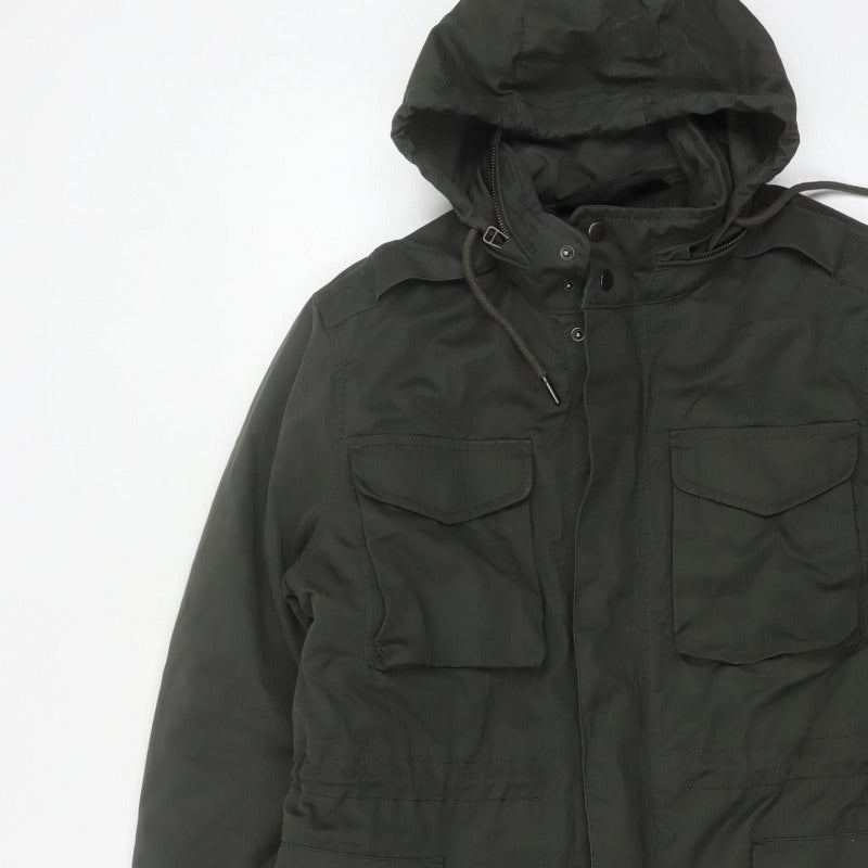 TU Man Men's Black M Hooded Padded Parka Jacket Multi Pocket