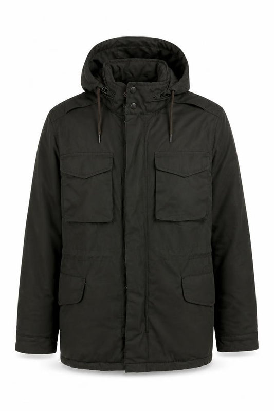 TU Man Men's Black M Hooded Padded Parka Jacket Multi Pocket