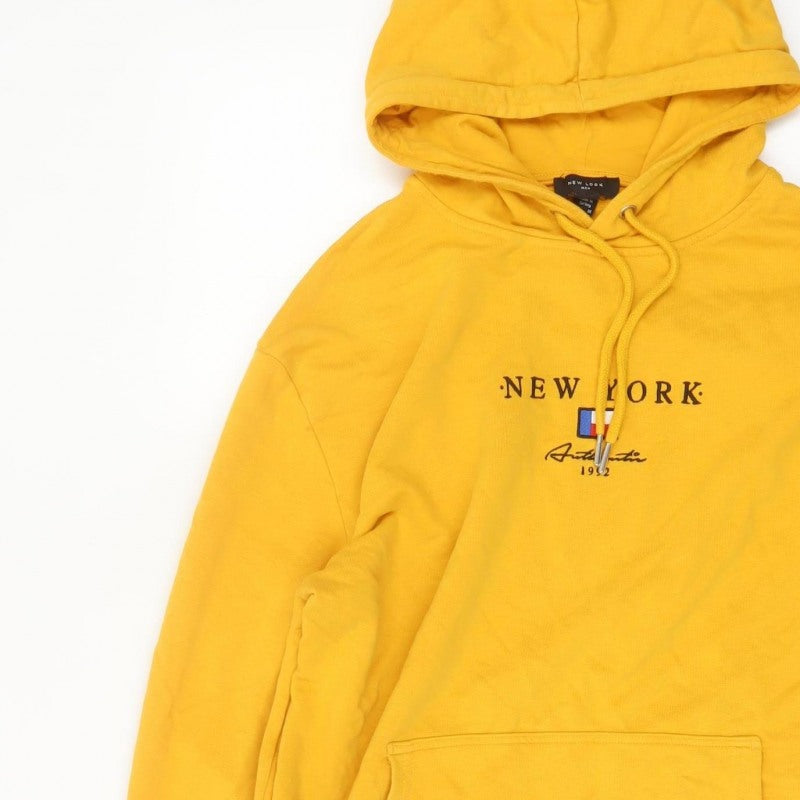 New Look Men Yellow M New York Embroidered Pullover Hoodie