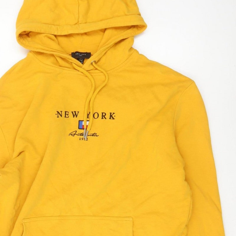 New Look Men Yellow M New York Embroidered Pullover Hoodie