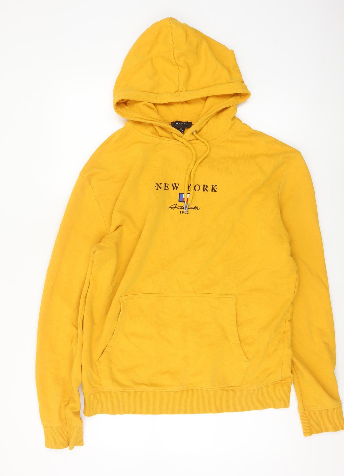 New Look Men Yellow M New York Embroidered Pullover Hoodie
