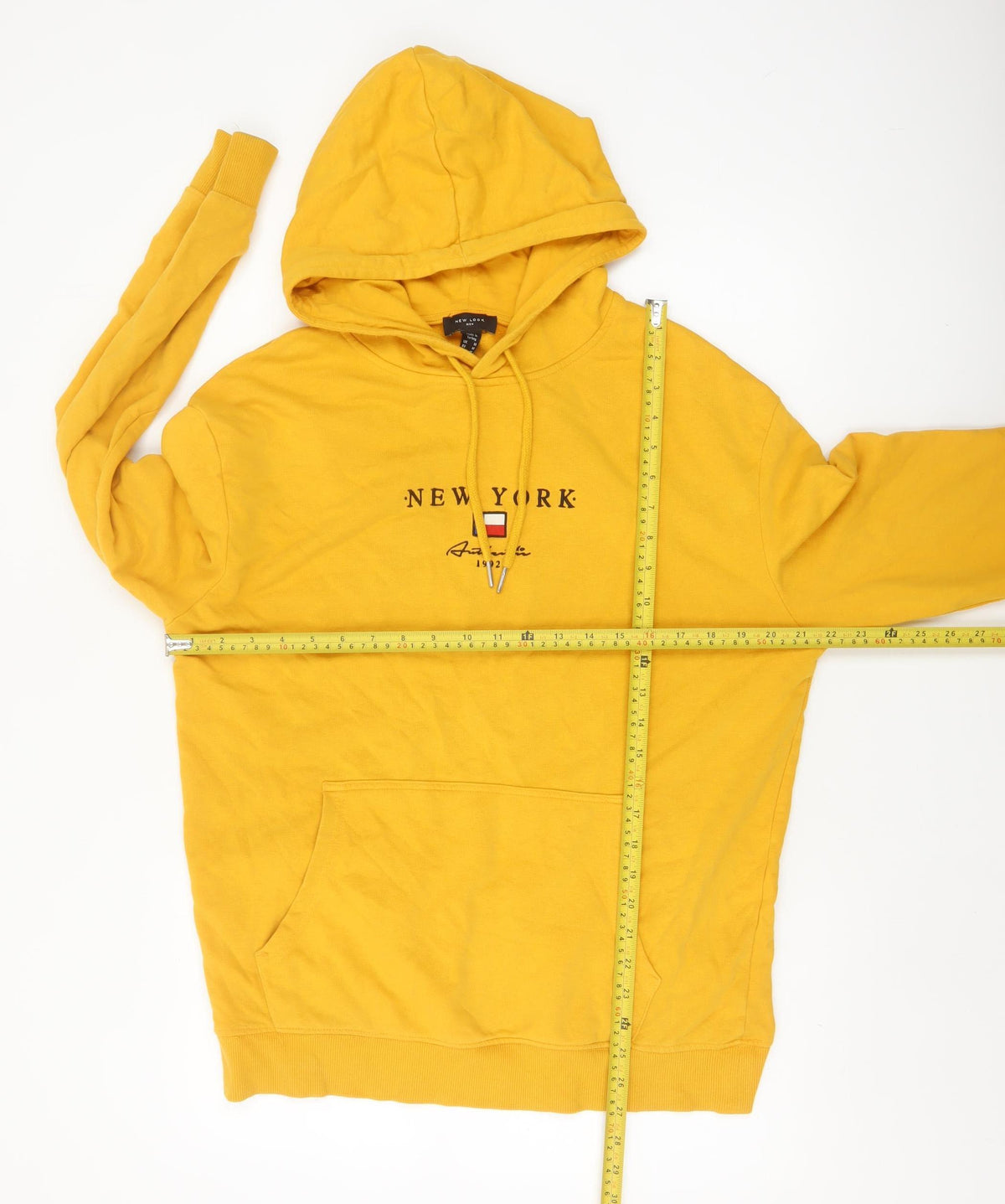 New Look Men Yellow M New York Embroidered Pullover Hoodie