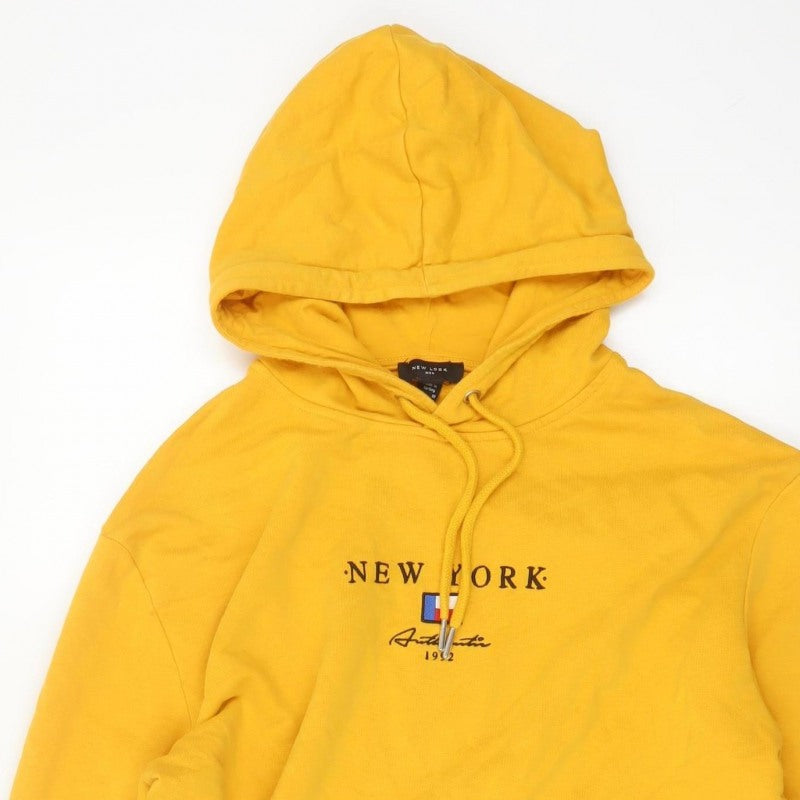 New Look Men Yellow M New York Embroidered Pullover Hoodie