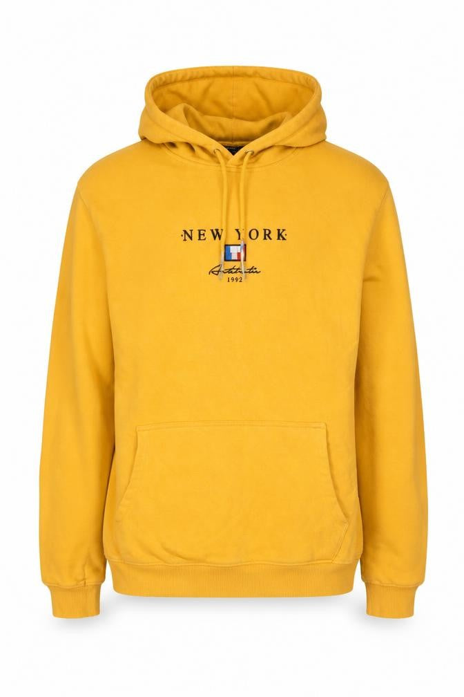 New Look Men Yellow M New York Embroidered Pullover Hoodie