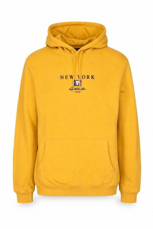 New Look Men Yellow M New York Embroidered Pullover Hoodie