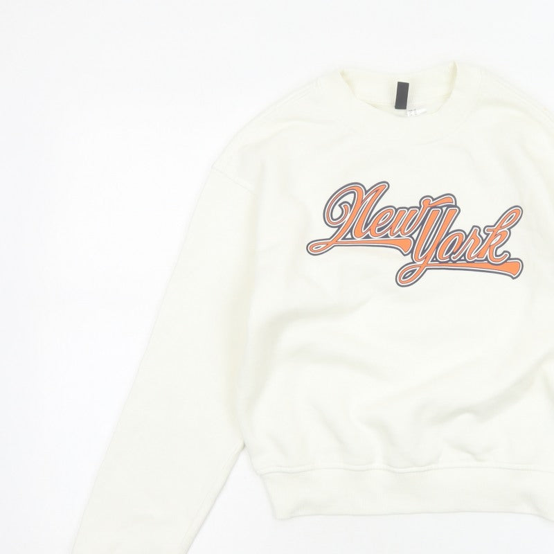 H&M Divided Women Ivory XS New York Graphic Pullover Sweatshirt