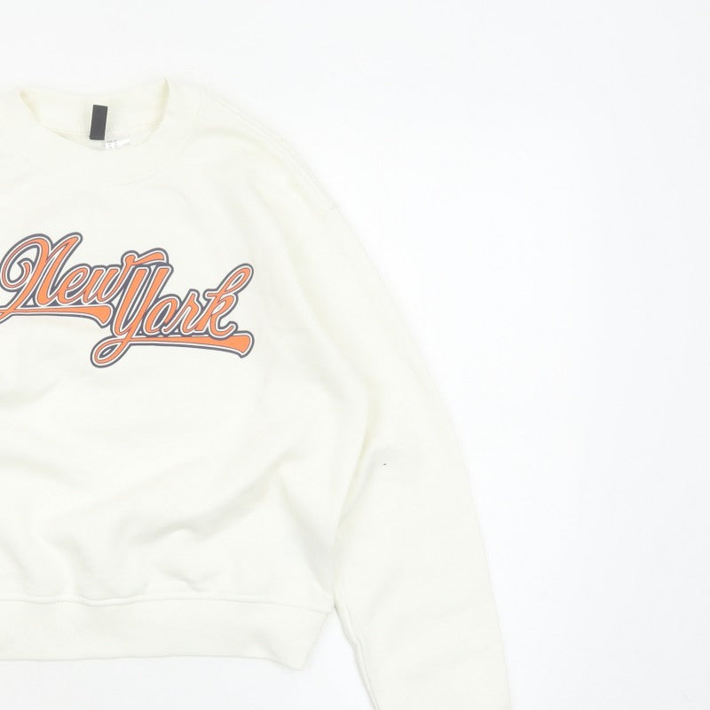 H&M Divided Women Ivory XS New York Graphic Pullover Sweatshirt