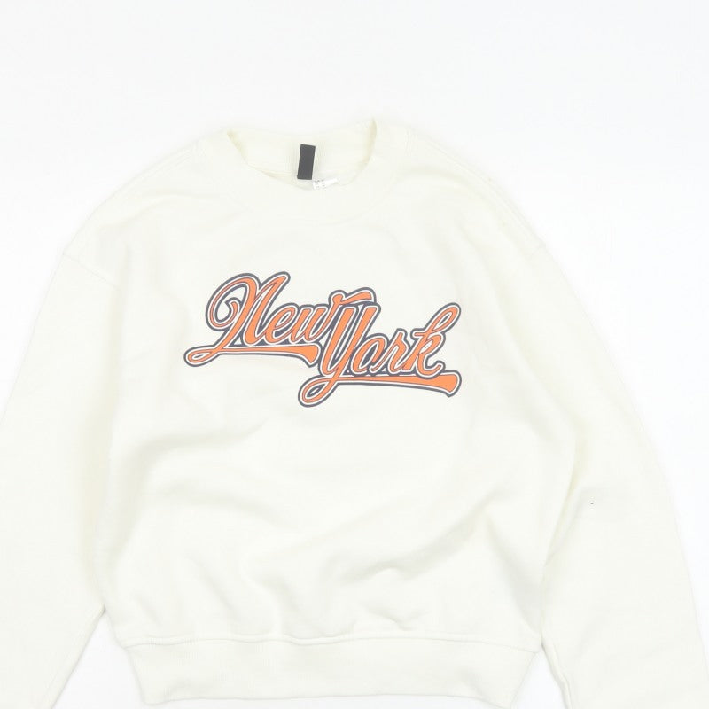 H&M Divided Women Ivory XS New York Graphic Pullover Sweatshirt