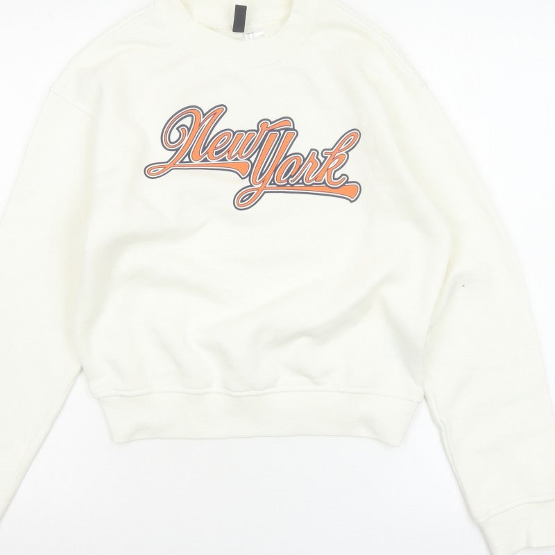 H&M Divided Women Ivory XS New York Graphic Pullover Sweatshirt
