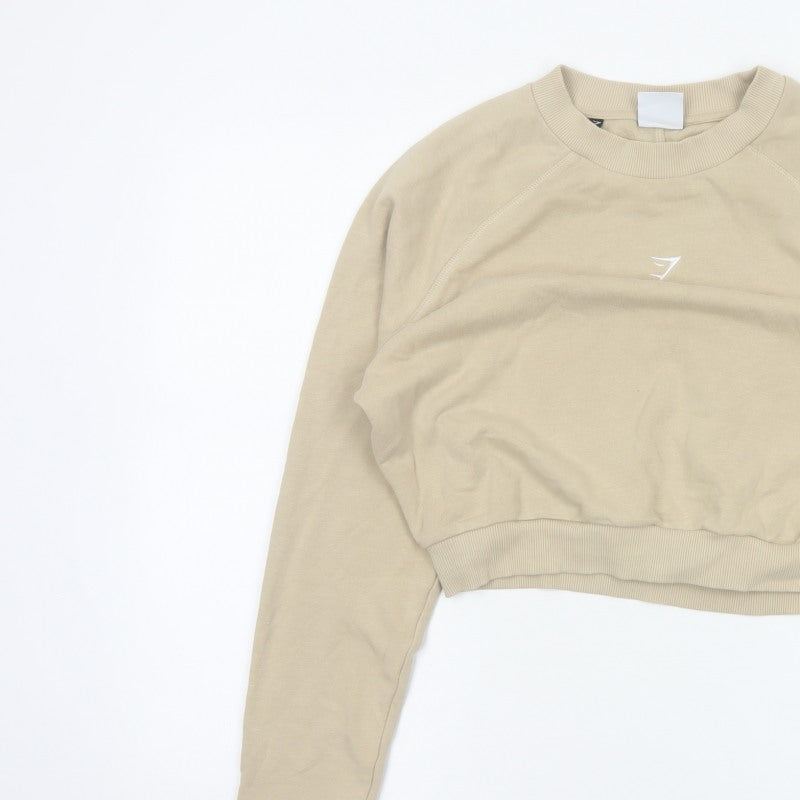 Gymshark Women Beige M Cropped Raglan Logo Sweatshirt