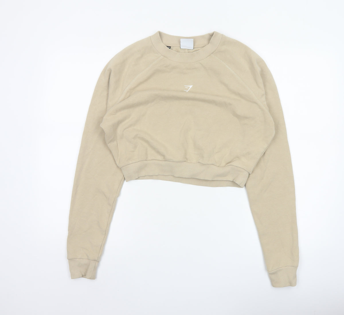 Gymshark Women Beige M Cropped Raglan Logo Sweatshirt