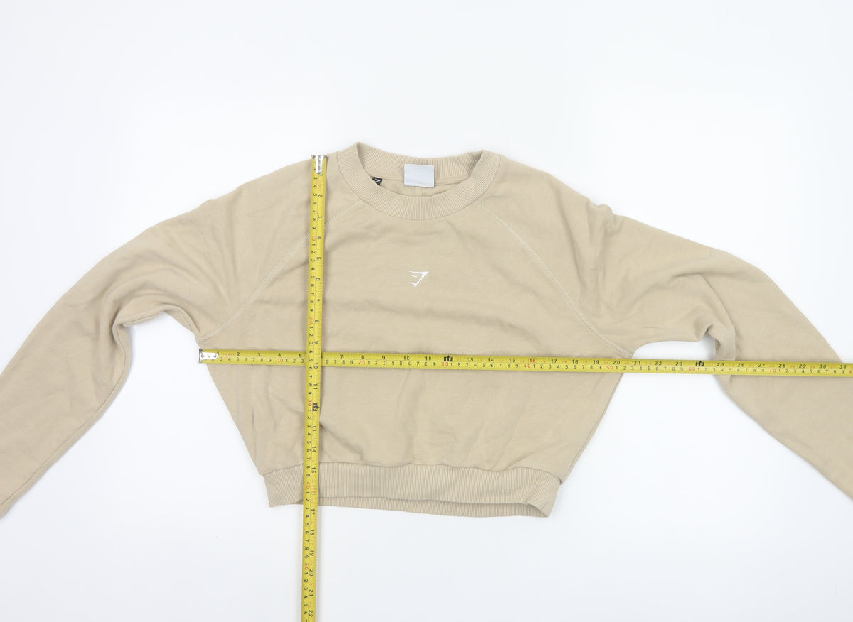 Gymshark Women Beige M Cropped Raglan Logo Sweatshirt